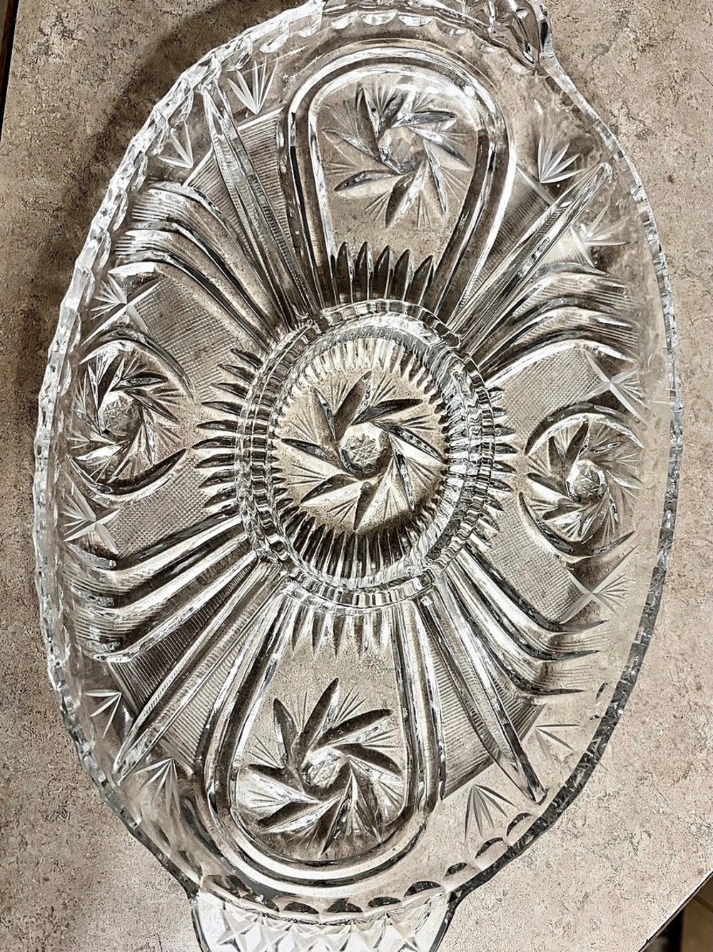 Cut Glass Oval Serving Dish Clear